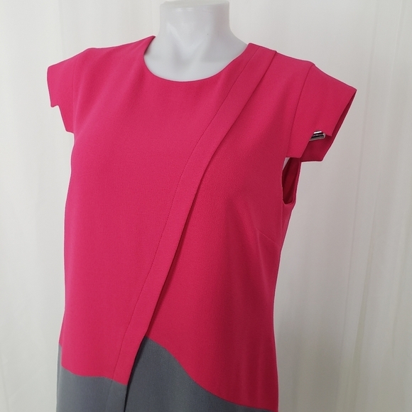 Eliane Stoleru Israel unique pink gray sheath dress colorblock step sleeves 10 - Picture 2 of 9